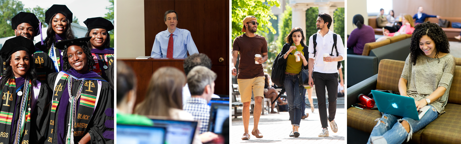 Collage of four university photos with students and faculty